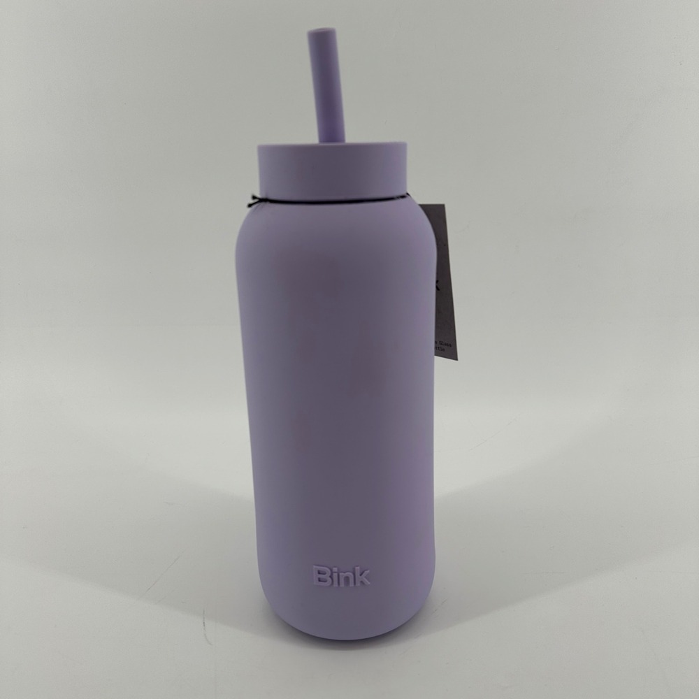 Bink Big Bottle 36oz Borosilicate Glass Water Bottle Silicone Sleeve Fog Purple